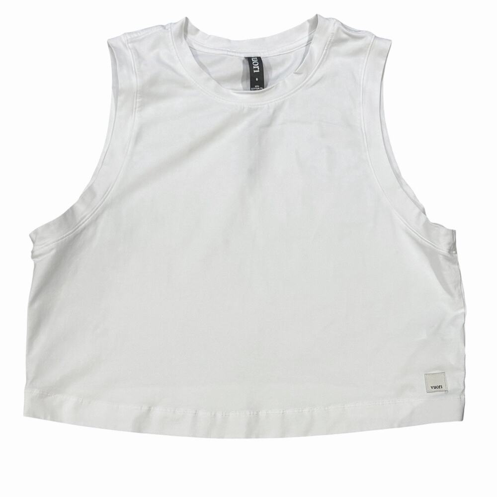 Vuori Feather Tank Top Women's Size Small White Gym Yoga Running Gym Crop VW1119